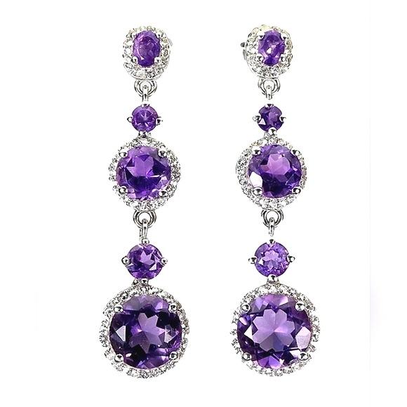 Natural Amethyst 8mm & Cz 925 Sterling Silver Jewelry Earrings - Picture 5 of 6